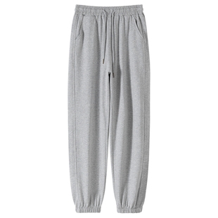 加绒卫裤女2025新款秋冬显瘦束脚小个子休闲灯笼美式运动灰色裤子