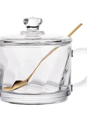 耐热玻璃杯微波炉加热早餐杯透明水杯牛奶杯家用蒸蛋碗带把带盖杯