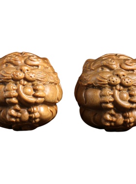 绿檀木雕送财虎保健球