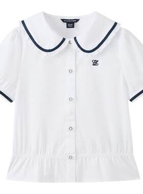 elandkids女童娃娃领抽褶衬衫