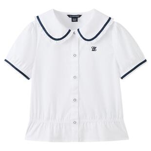 【凉感】eland kids衣恋童装女童白色衬衫26年夏季新品娃娃领短袖