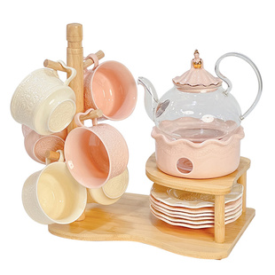 2025新款精致下午茶茶具茶杯套装耐高温水果花茶壶养生壶蜡烛加热