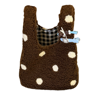 波点羊羔毛手提包女大容量通勤托特包冬季百搭包包上课上班小拎包