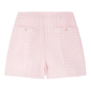 SANDRO明星同款2026春季新款女装法式粗花呢细闪丝线高腰直筒短裤