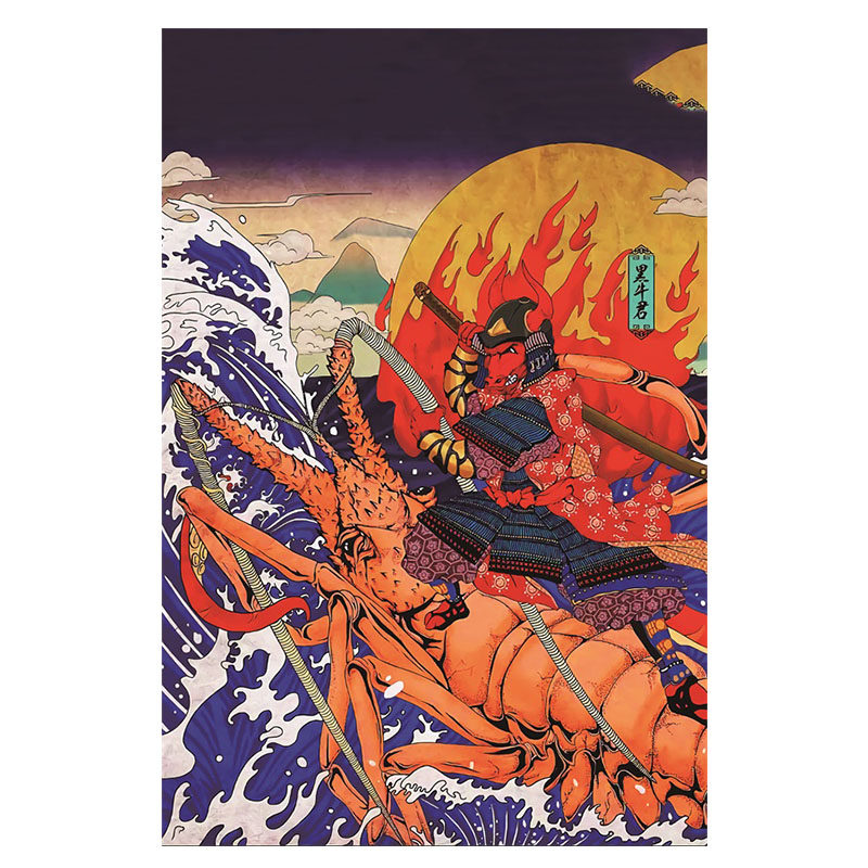 日式浮世绘料理厨房棉麻门帘挂布