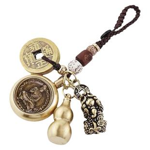 黄铜十二生肖八大守护神钥匙扣转钱本命年旋转手把件汽车钥匙挂件