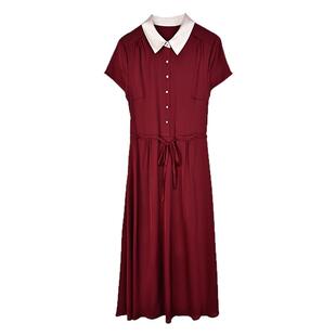 真丝连衣裙女夏季中老年纯色高端气质妈妈短袖桑蚕丝收腰裙子