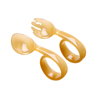 马博士儿童勺子宝宝学吃饭训练勺子短柄弯头婴儿叉勺儿童餐具