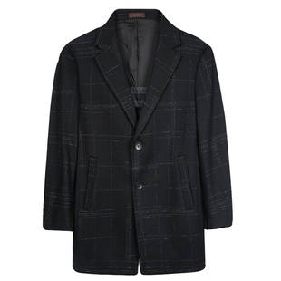 【商场同款】才子男装翻领羊毛呢大衣男秋冬季休闲中长款格子外套