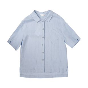 HONRN/红人休闲宽松薄款亚麻短袖衬衣衬衫女上衣夏季HI22OC552