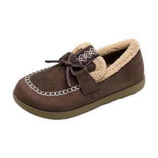 弄里人佳大码女鞋41-42码25冬新款复古风加绒保暖大棉鞋40毛毛鞋