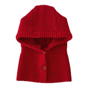 儿童帽子围巾一体帽秋冬韩版百搭针织护耳帽红色洋气宝宝披肩帽潮