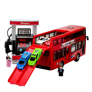 儿童双层巴士玩具车超大号可开门公交校车宝宝豪华加油站汽车模型