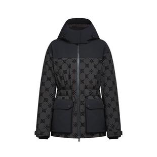 比音勒芬秋冬季女士轻户外菱形格老花保暖外套白鸭绒连帽羽绒服