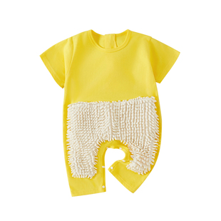 婴儿爬行服夏季薄款宝宝纯棉连体衣防脏拖地服哈衣爬服新生儿衣服