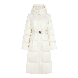 秋水伊人白色长款羽绒服女 2025年冬季新款时尚百搭连帽立领外套