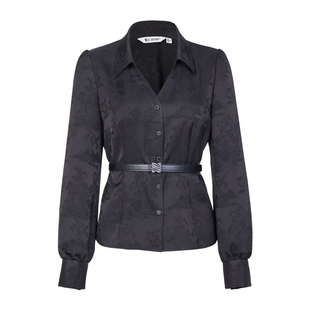 婉甸2026春新品黑提花上衣X型系腰带长袖聚会通勤外套1251S07ZY1