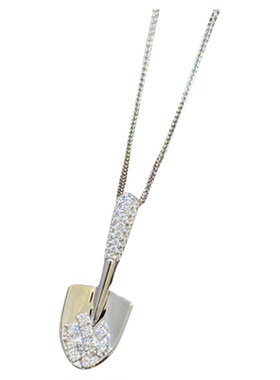 S990足银镶钻金铲铲项链男女