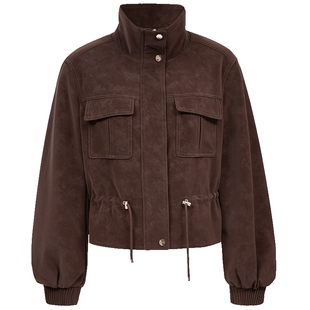 ONLY2026春季新款工装装饰贴袋腰部调节抽绳短款直筒PU夹克外套女