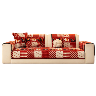 红色新年沙发垫2025新款冬季加厚毛绒保暖沙发盖布固定防滑坐垫子