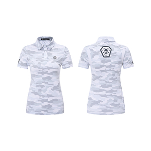 DEXGOLF韩国高尔夫服装女士夏季迷彩POLO衫短袖T恤柔软运动上衣