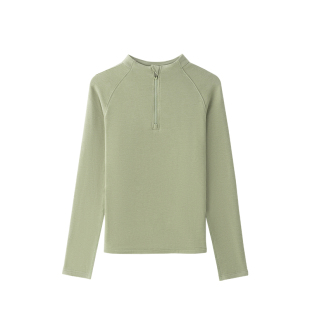 半拉链双面德绒加绒瑜伽服半高领加厚修身卫衣长袖可外穿打底衫女