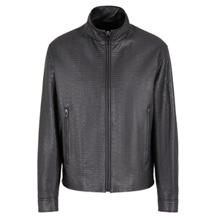 Armani/阿玛尼EA 男士鹰标压纹真皮夹克外套皮衣EM000115 AF10438