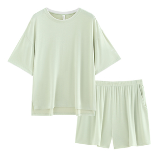 悦内情侣睡衣女款夏季莫代尔薄款冰丝短袖短裤家居服男士夏天套装
