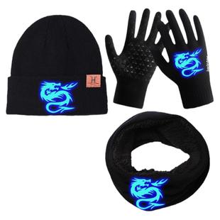 男童帽子围巾手套三件套冬季男孩加绒保暖学生儿童围脖青少年龙潮