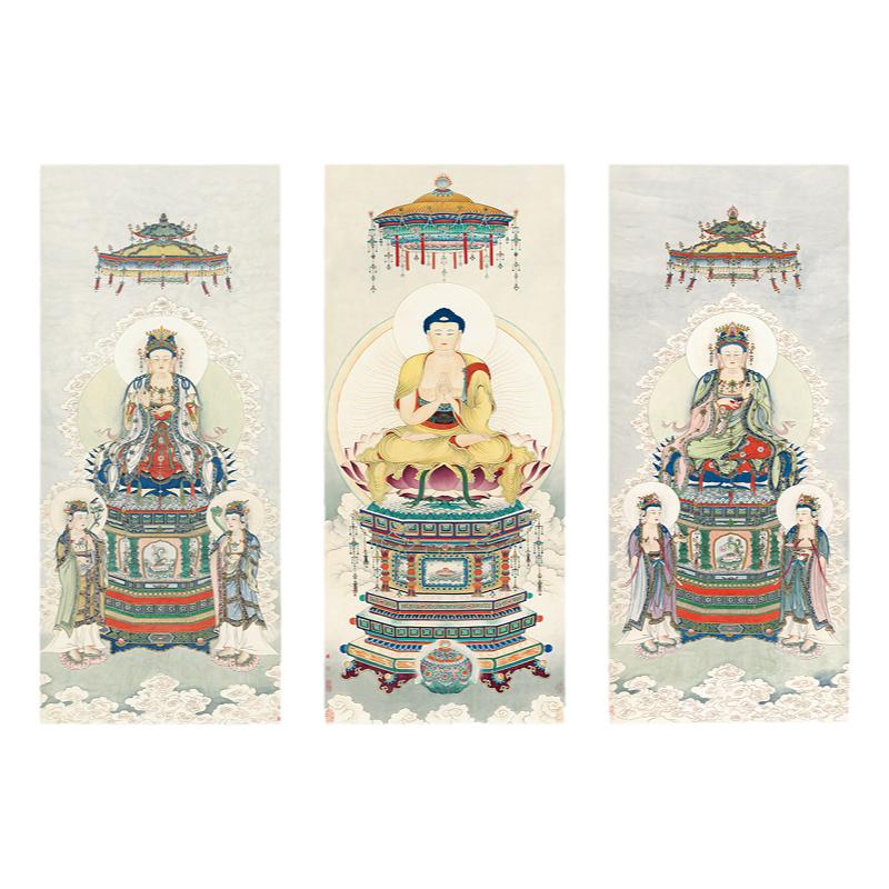 夏荆山西方三圣佛像挂画