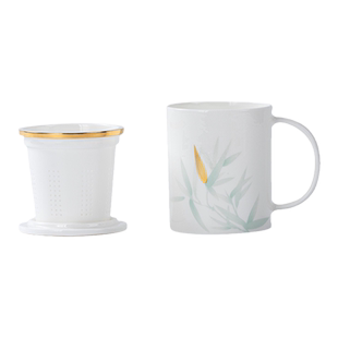 高淳陶瓷拂竹锦流中式骨瓷茶杯家用陶瓷办公茶水杯会议茶水杯送礼