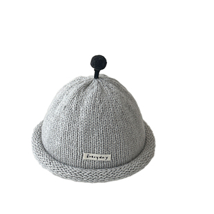 宝宝帽子秋冬季可爱超萌触角复古卷边针织帽男女童儿童保暖地主帽