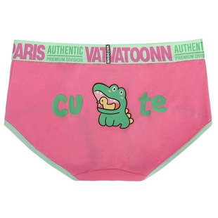 纯棉大码女士三角裤趣味鳄鱼印花宽腰带收腹不紧勒防卷边亲肤内裤