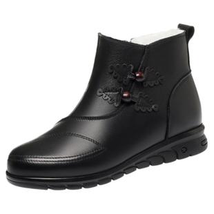 全牛皮妈妈棉鞋女冬加绒软底雪地防滑女士短靴羊毛皮鞋中老年女鞋