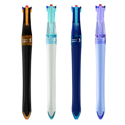 【新款透明杆】点石巡航时空舱三色按动中性笔双珠速干笔芯0.5mm黑红蓝三合一多色笔教师批改作业红笔DS-6254