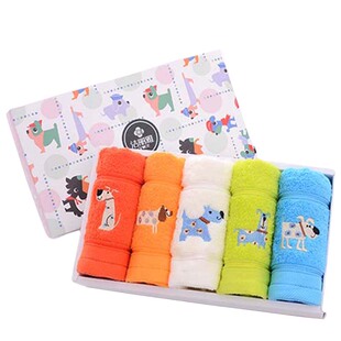 洁丽雅4条装纯棉童巾全棉卡通可爱新疆长绒棉柔软小毛巾