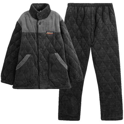 芬腾男士睡衣珊瑚绒夹棉三层加厚