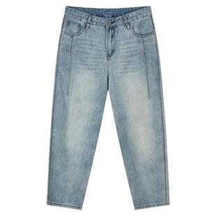 流石男装重水洗做旧牛仔九分裤2026年夏季新款男款宽松经典直筒裤