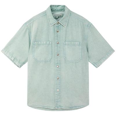 美特斯邦威牛仔衬衫男2025春季新款户外宽松舒适短袖衬衫质感上衣