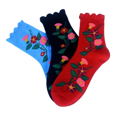 【梁涛王】5双中老年妈妈女袜秋冬保暖耐穿厚款中筒袜荷叶边棉袜