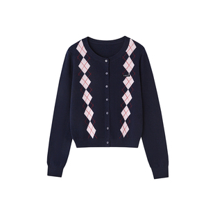 【菱格纹开衫】indicia标记26春季新款纯绵羊毛撞色针织L2A6KS009