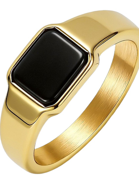 法式冷淡中性风钛钢黑宝石戒指男