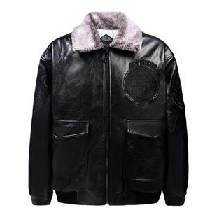 ACUSA 美式Hiphop长岛G1环保皮皮草翻领G1飞行夹克宽松款式男冬季