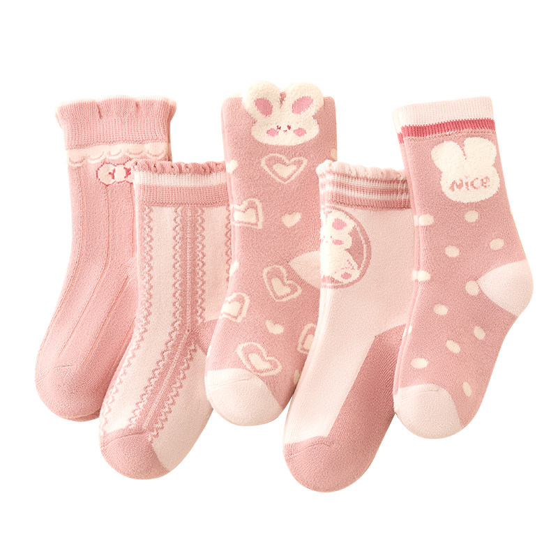 儿童袜子秋冬加绒加厚毛圈袜男女童宝宝中大童中筒棉袜秋冬款童袜