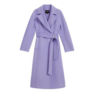 YINER音儿女装冬季丁香紫中长款系带收腰羊毛羊绒混纺双面呢大衣