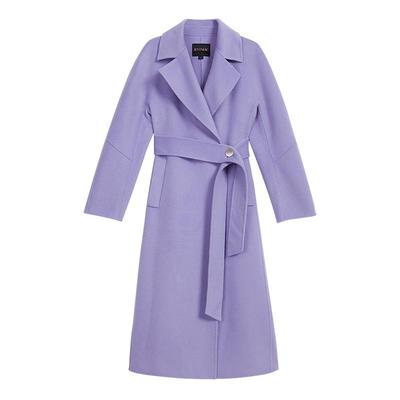 YINER音儿女装冬季丁香紫中长款系带收腰羊毛羊绒混纺双面呢大衣