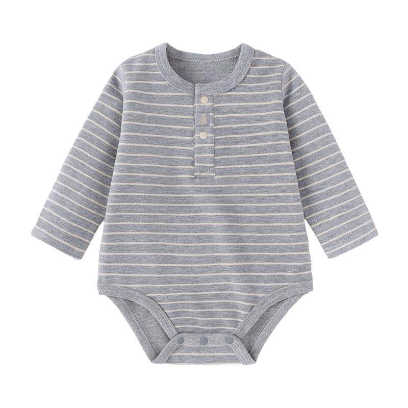 babylove婴儿包屁衣秋冬季微绒打底三角哈衣爬服宝宝柔弹条纹睡衣
