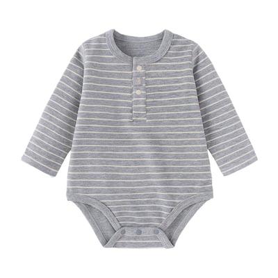 babylove婴儿包屁衣秋冬季微绒保暖三角哈衣爬服宝宝柔弹条纹睡衣