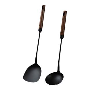 双枪锅铲家用木柄铁铲35度玄青炒勺商超款锅勺汤勺套装炒菜铲子