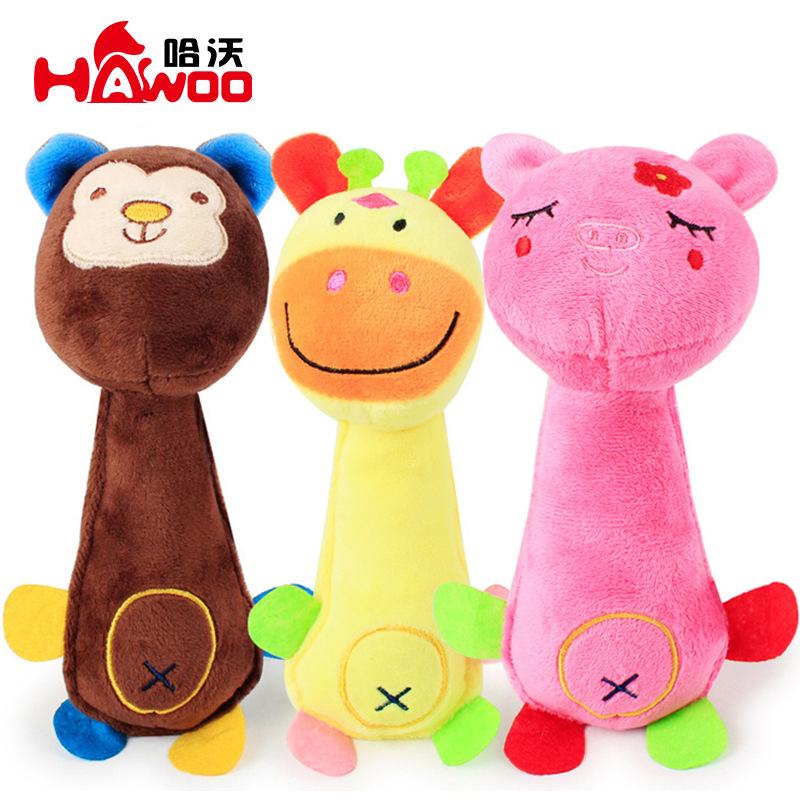 新品 哈沃毛绒发声笑脸动物猴鹿猪 狗狗玩具宠物玩具